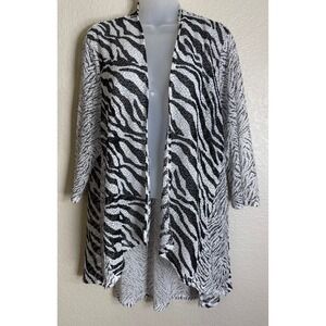 Chicos Travelers 3 US XL Cardigan Black White Zebra Print Open Front Preppy